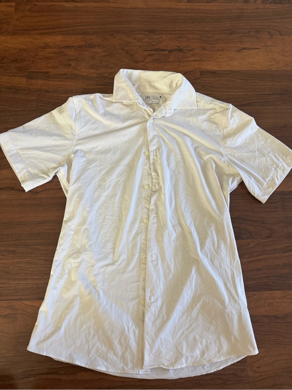 Zara Men's Short Sleeve White Button-Down Shirt